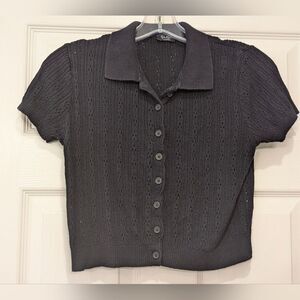 Brandy Melville navy blue knit cropped cotton bland short sleeve polo shirt S